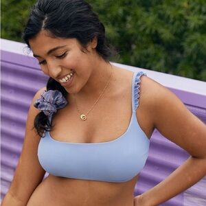 AERIE Light Blue Scoop Ruffle Bikini Top XS
